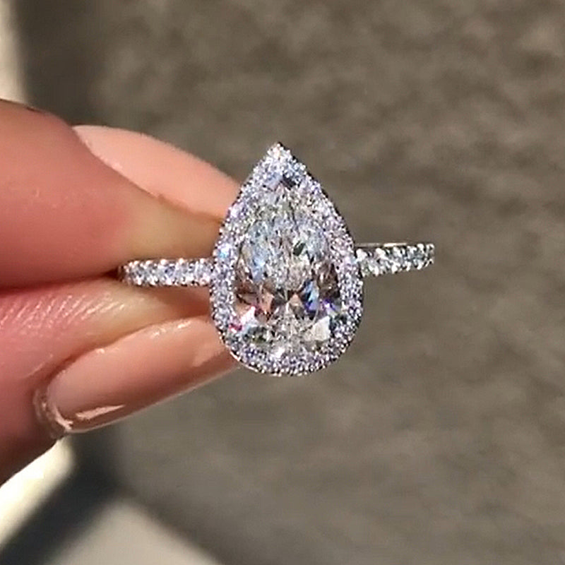 Ahabobo Moissanite Halo 3.0 Carat Pear Cut Engagement Ring