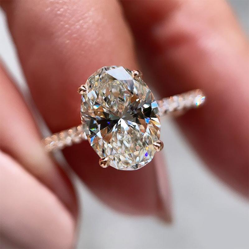 Ahabobo Moissanite 4.0 Carat Oval Cut Engagement Ring In Sterling Silver