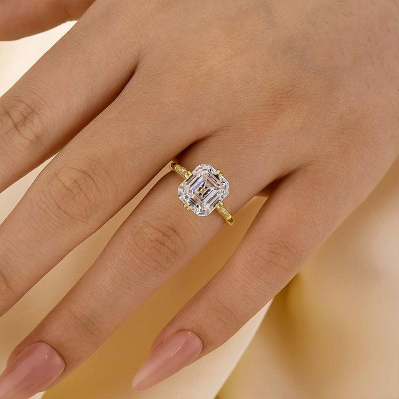 Vintage Asscher Cut Women's Engagement Ring In Sterling Silver