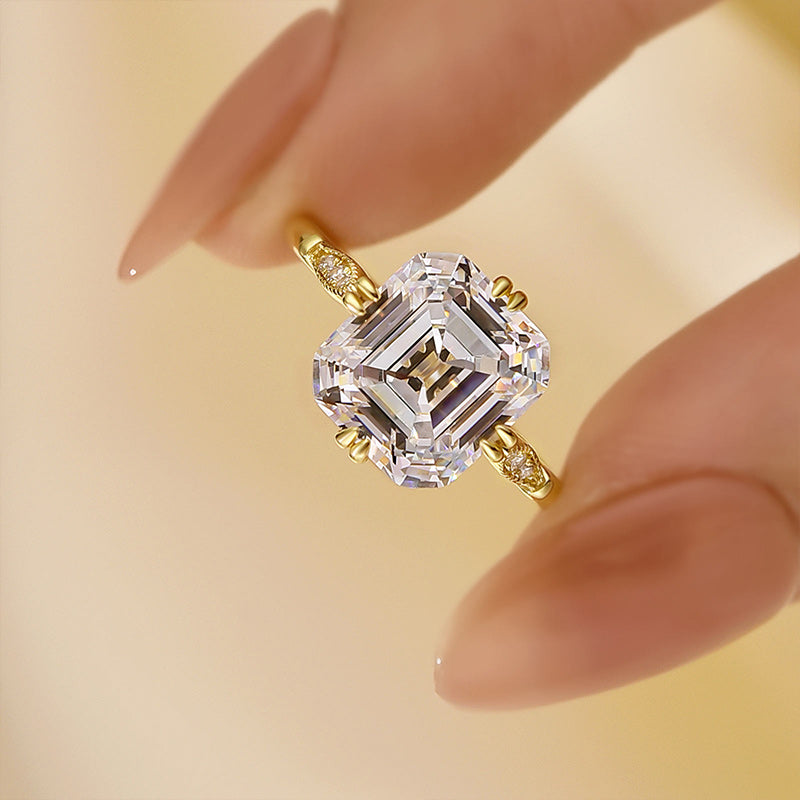 Vintage Asscher Cut Women's Engagement Ring In Sterling Silver