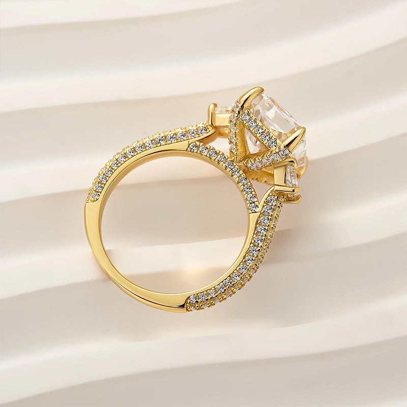 4.5Ct Radiant Cut Three Stone Yellow Gold Promise Ring Engagement Ring In Sterling Silver