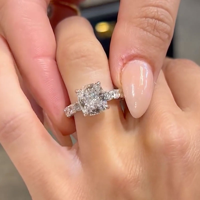 Ahabobo Sparkle 4.5Ct Cushion Cut Engagement Ring In Sterling Silver
