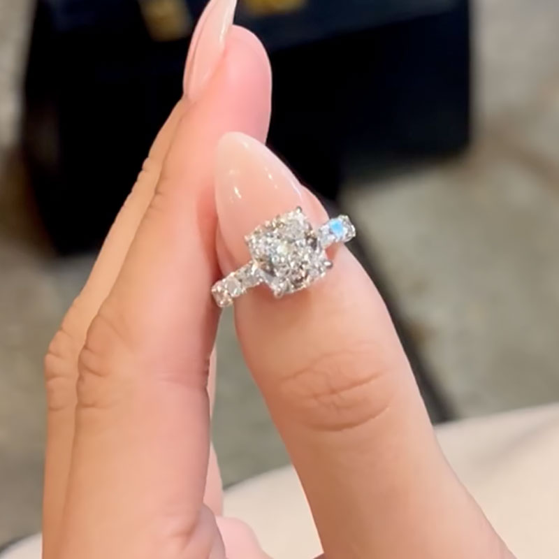 Ahabobo Sparkle 4.5Ct Cushion Cut Engagement Ring In Sterling Silver