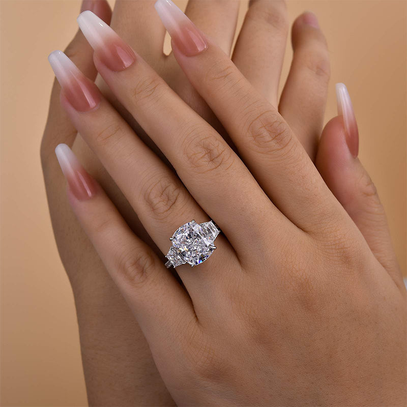 Noble Yellow Gold Cushion Cut Three Stone Engagement Ring