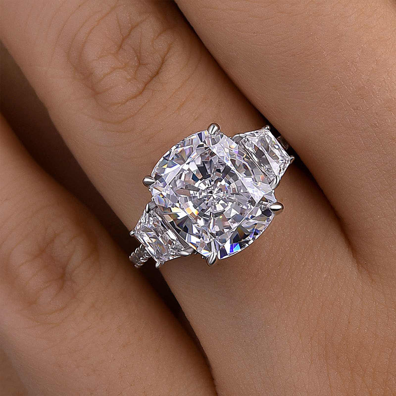 Noble Yellow Gold Cushion Cut Three Stone Engagement Ring