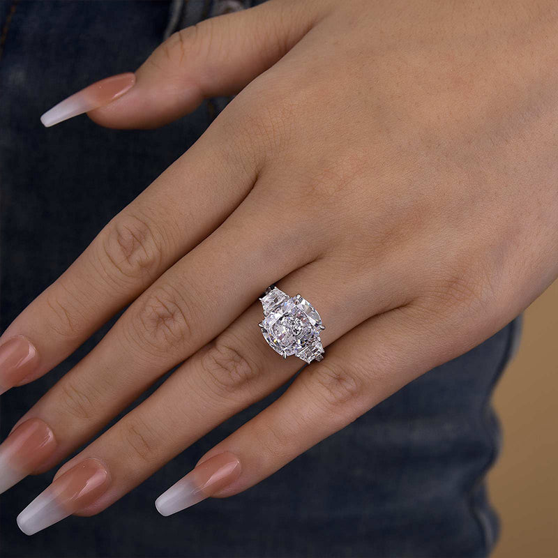 Noble Yellow Gold Cushion Cut Three Stone Engagement Ring