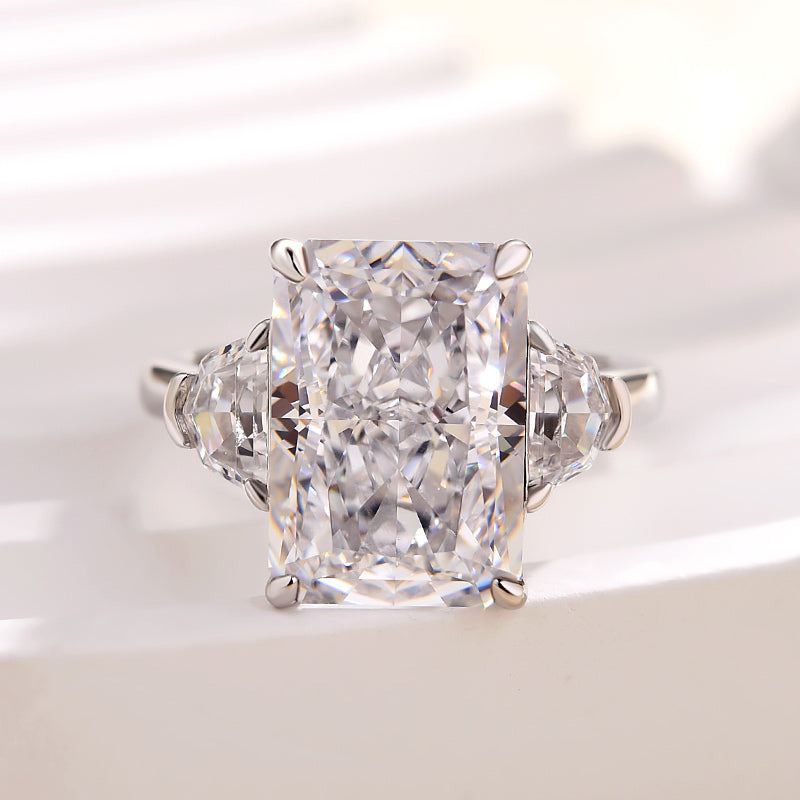 Honorable Crushed Ice Radiant Cut Three Stone Engagement Ring In Sterling Silver