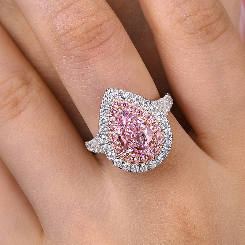 Honorable Split Shank Double Halo Pear Cut Pink Sapphire Engagement Ring In Sterling Silver