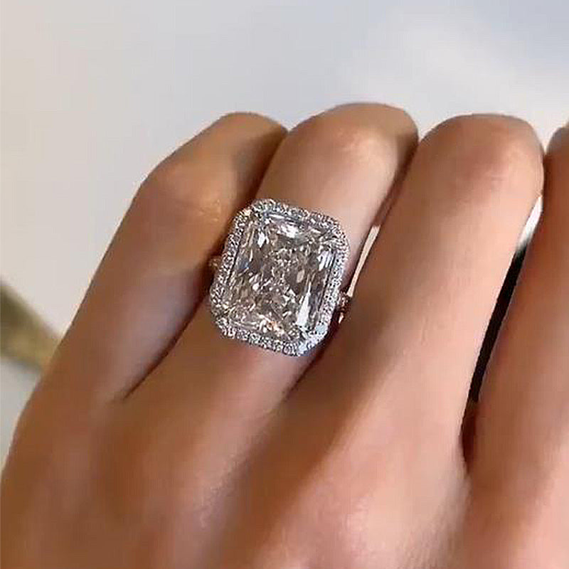 Luxury Halo Radiant Cut Sona Simulated Diamond Engagement Ring