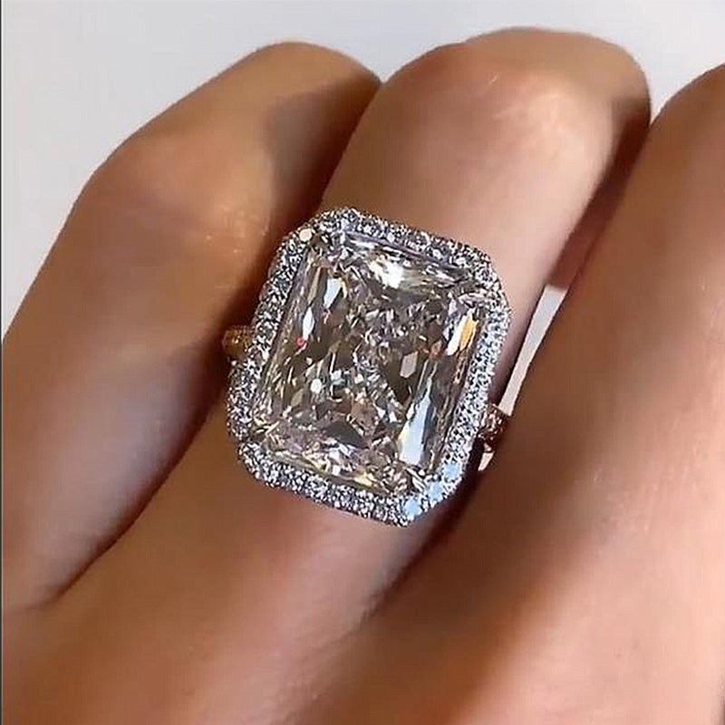 Luxury Halo Radiant Cut Sona Simulated Diamond Engagement Ring