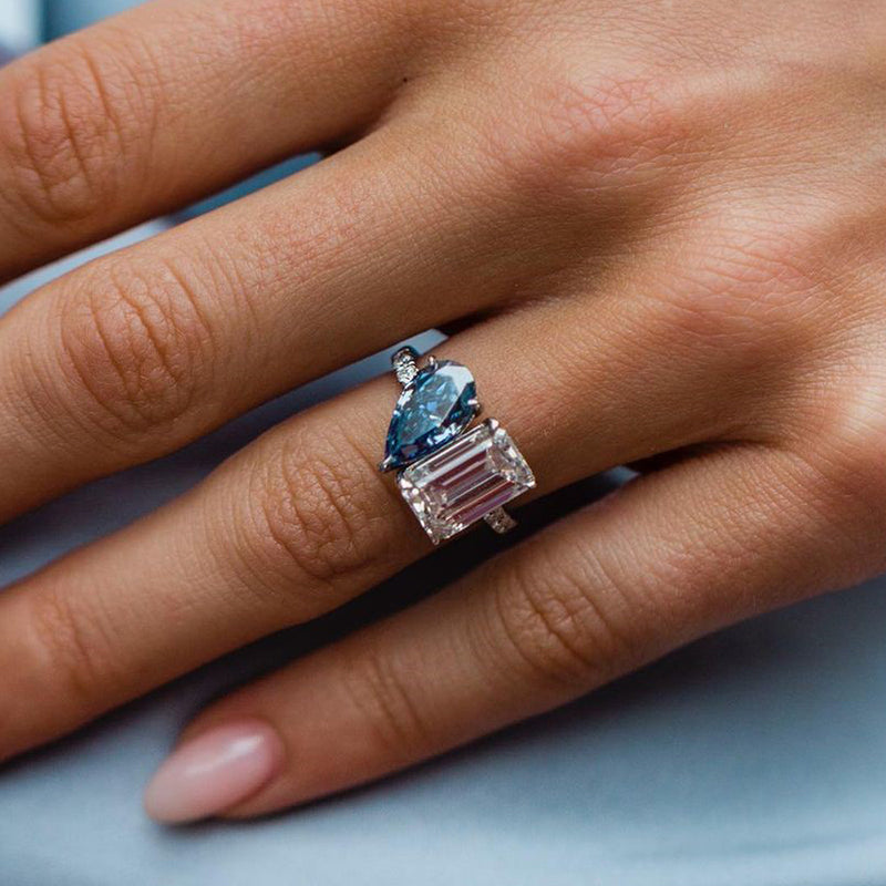 Special Toi et Moi Blue Stone Engagement Ring