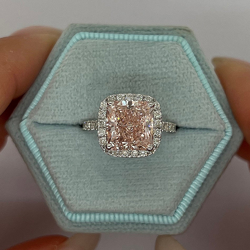 Excellent Halo Radiant Cut Pink Stone Engagement Ring