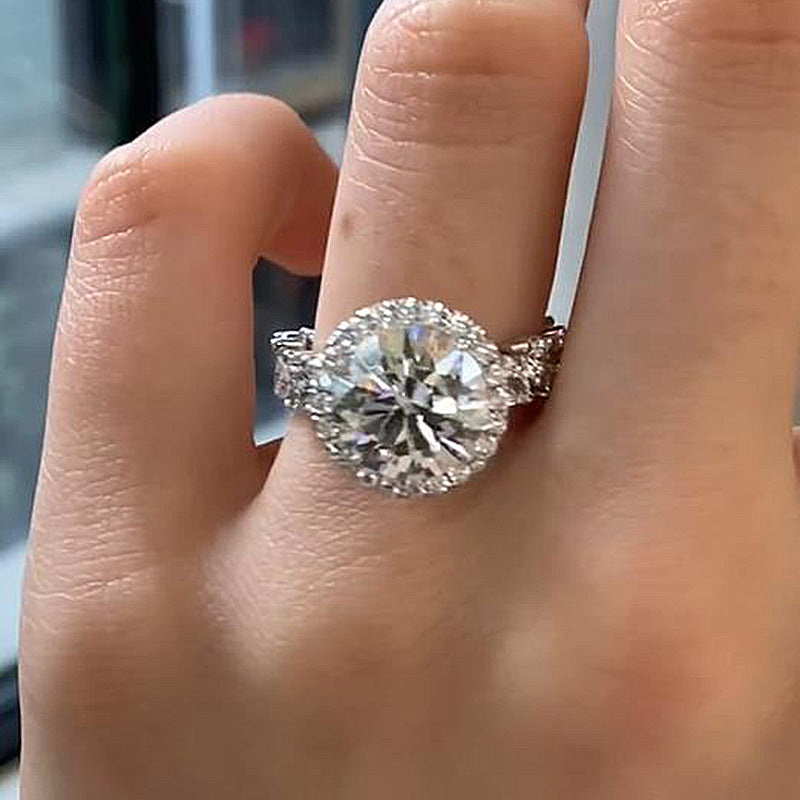 Excellent Halo Round Cut Engagement Ring In Sterling Silver