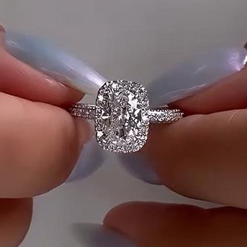 Ahabobo Special Moissanite Halo 2.5 Carat Oval Cut Engagement Ring In Sterling Silver