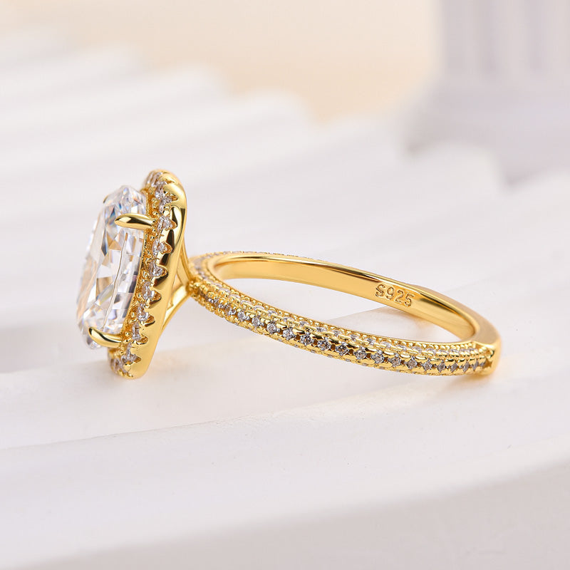 Unique Halo Oval Cut Sona Simulated Diamond Engagement Ring
