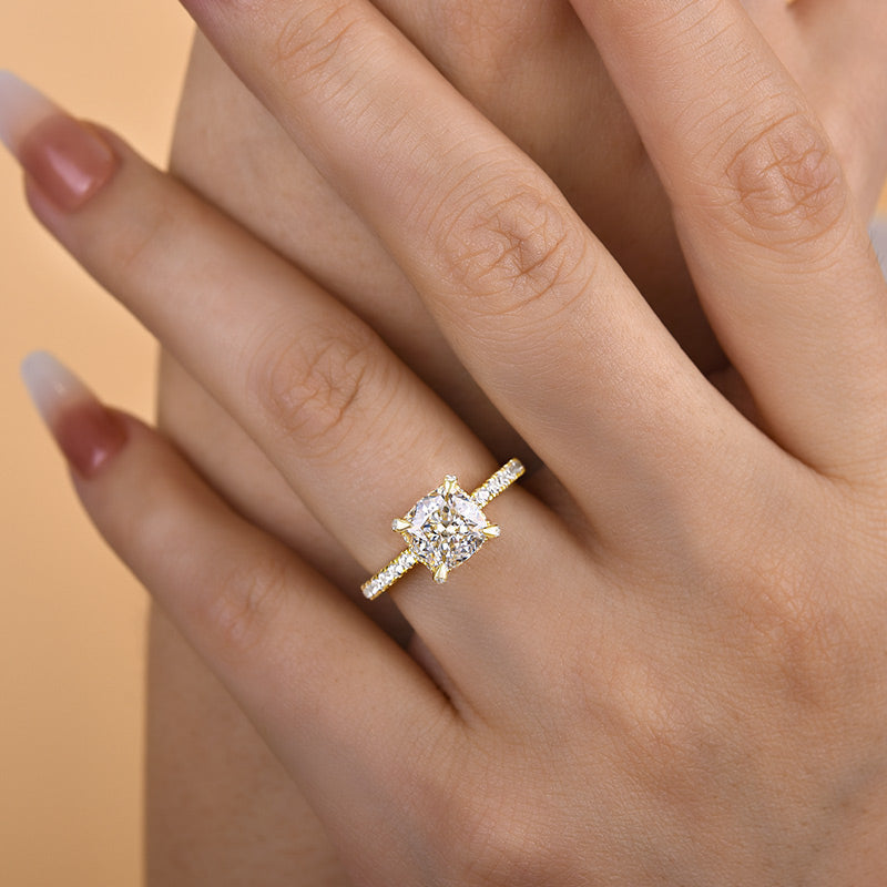Special Yellow Gold Cushion Cut Engagement Ring