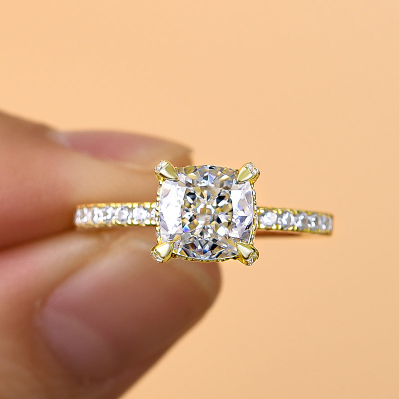 Special Yellow Gold Cushion Cut Engagement Ring