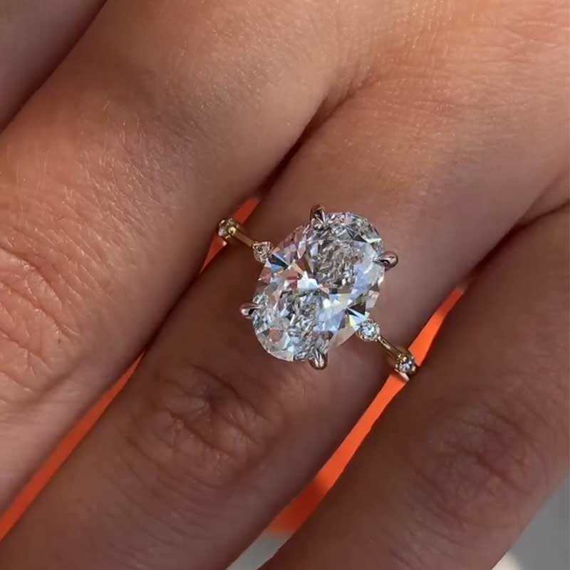 Sparkle Yellow Gold Oval Cut Engagement Ring In Sterling Silver
