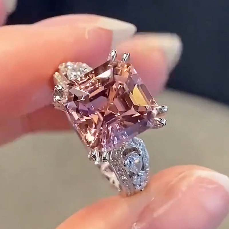 Gorgeous 6.0Ct Asscher Cut Morganite Pink Engagement Ring