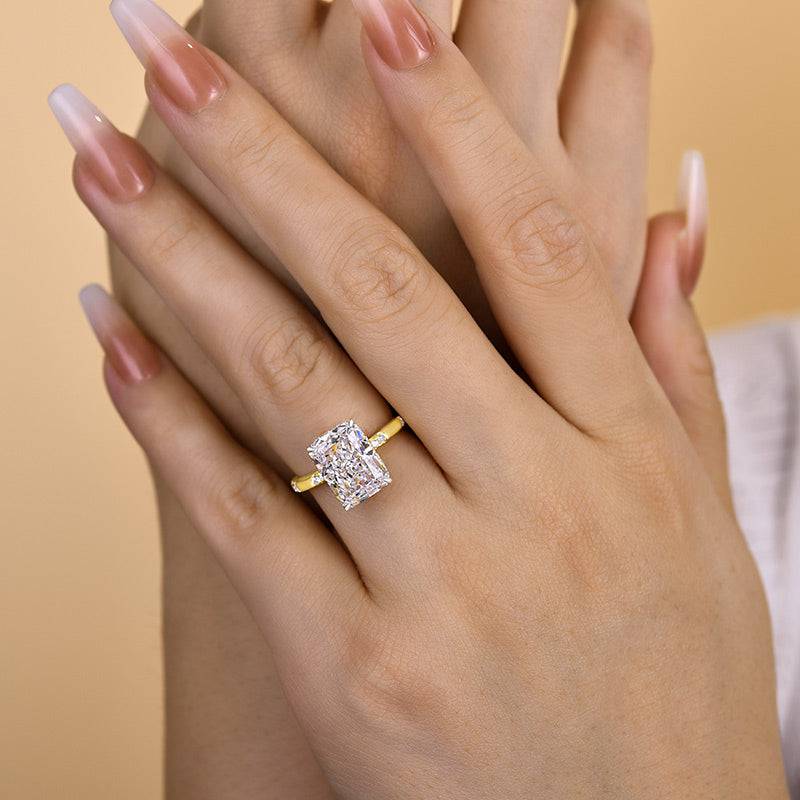 Bright Yellow Gold Crushed Ice Radiant Cut Engagement Ring