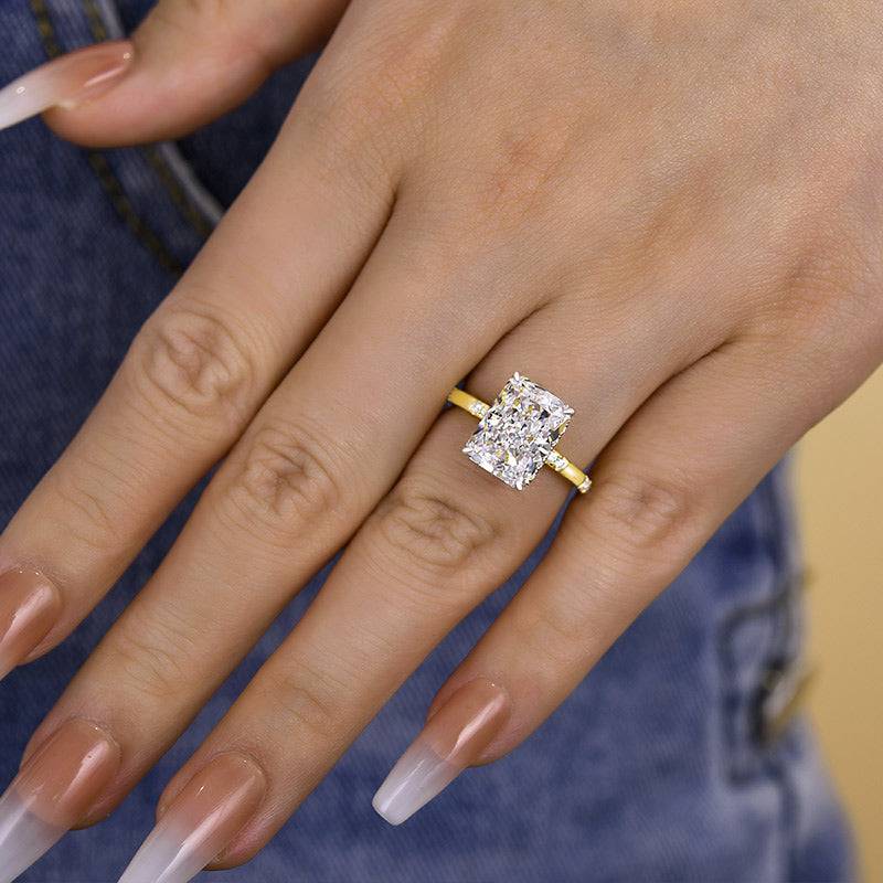 Bright Yellow Gold Crushed Ice Radiant Cut Engagement Ring