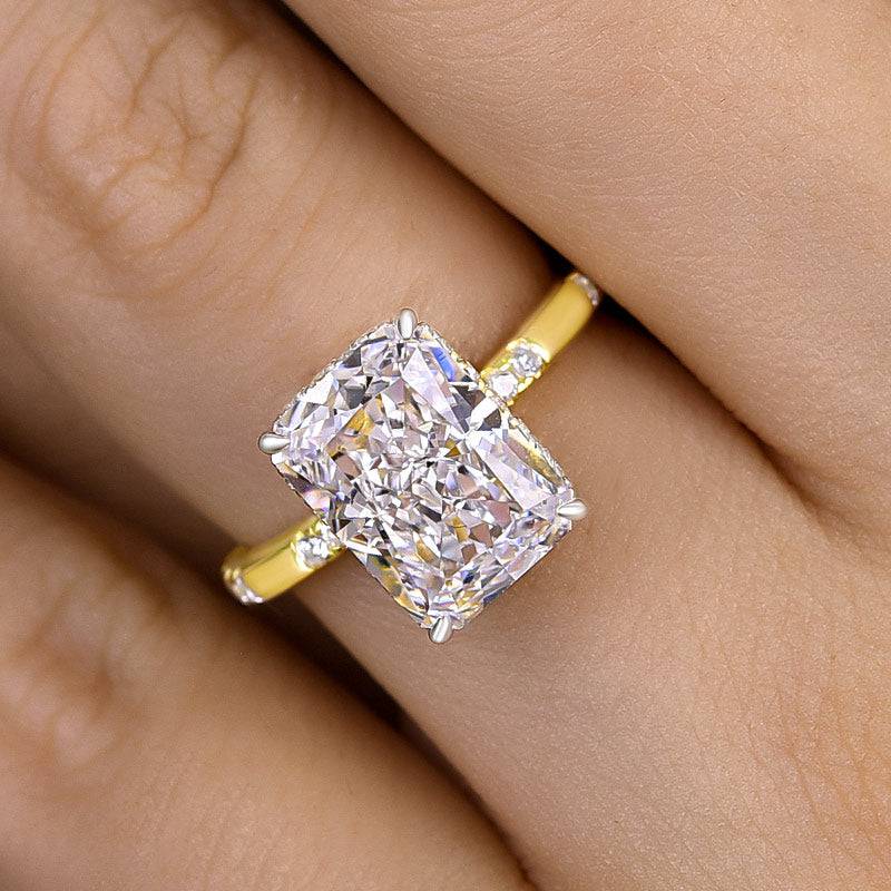 Bright Yellow Gold Crushed Ice Radiant Cut Engagement Ring