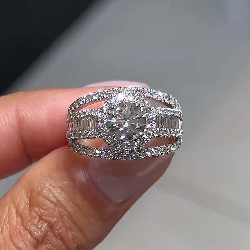 Special Three Layer Halo Round Cut Engagement Ring