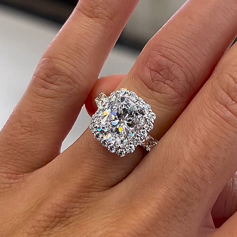 Ahabobo Two-Tone 6.0Ct Cushion Cut Engagement Ring