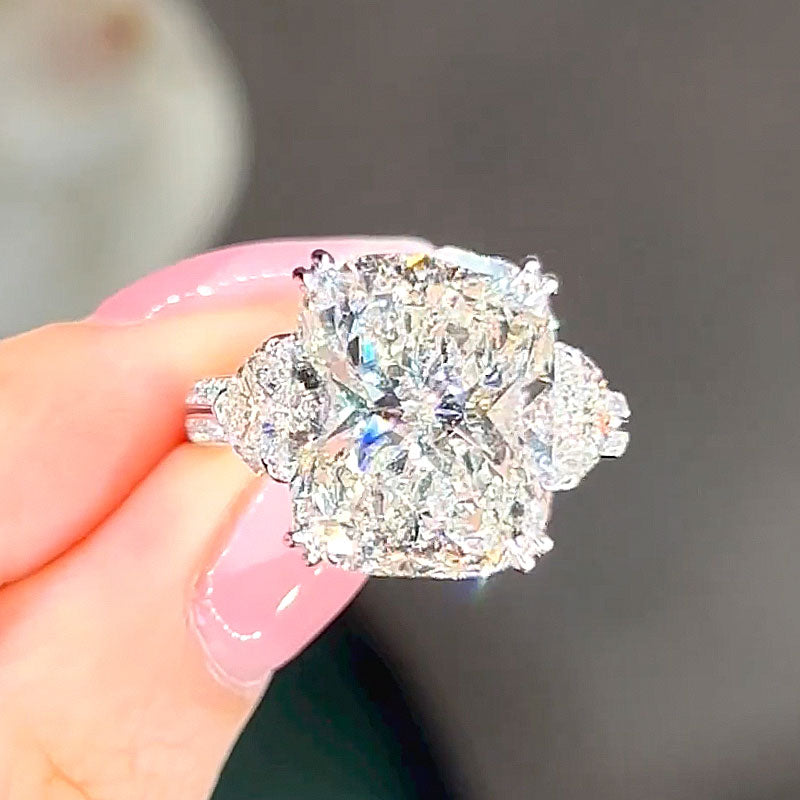 Ahabobo Romantic Elongated Cushion Cut Three Stone Engagement Ring