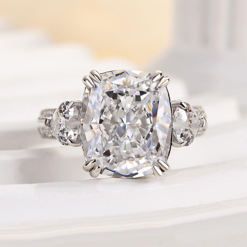 Ahabobo Stunning Elongated Cushion Cut Three Stone Engagement Ring