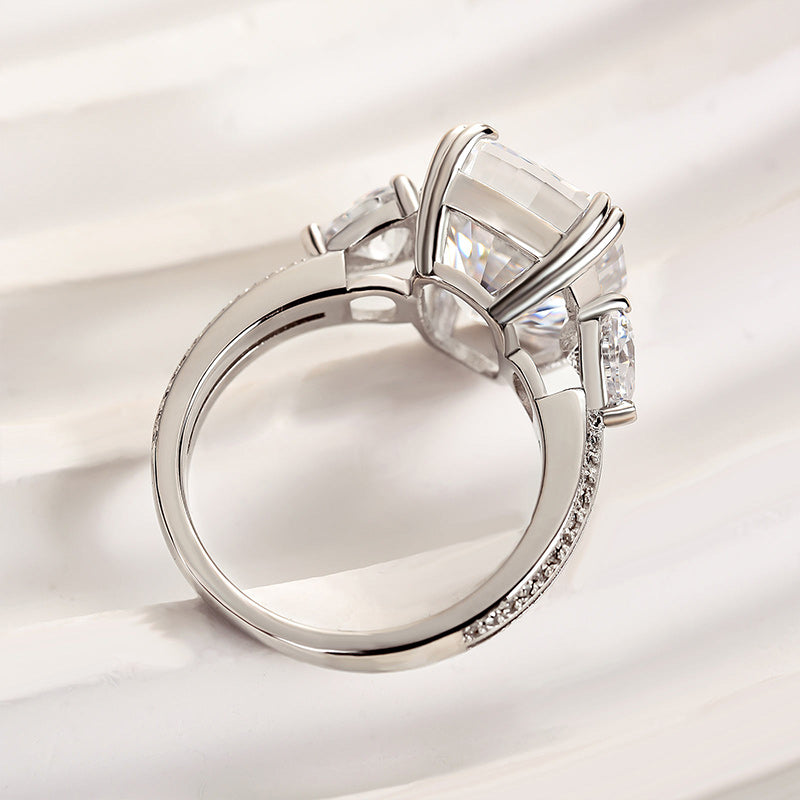 Ahabobo Stunning Elongated Cushion Cut Three Stone Engagement Ring