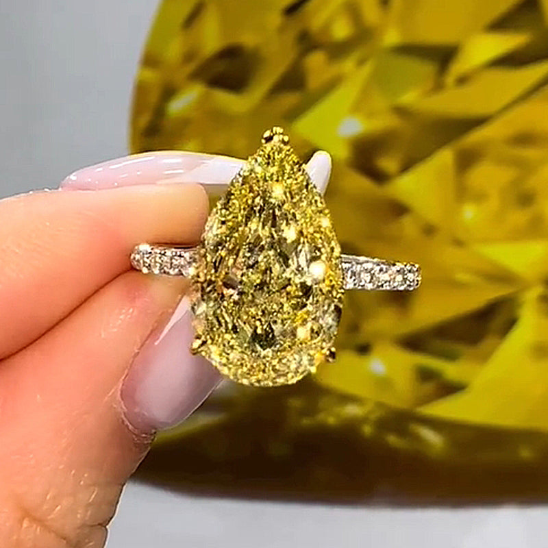 Gorgeous Two-tone Pear Cut Yellow Sapphire Engagement Ring