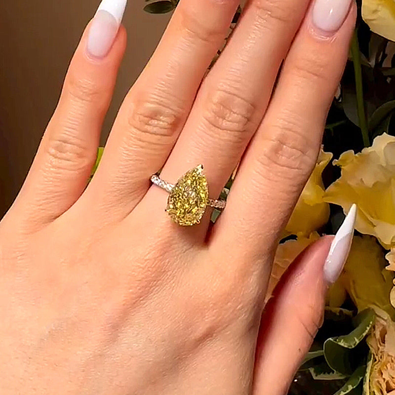 Gorgeous Two-tone Pear Cut Yellow Sapphire Engagement Ring