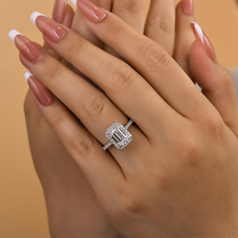 Ahabobo Attractive Halo Emerald Cut Engagement Ring
