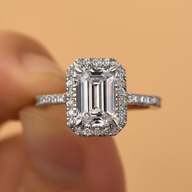 Ahabobo Attractive Halo Emerald Cut Engagement Ring