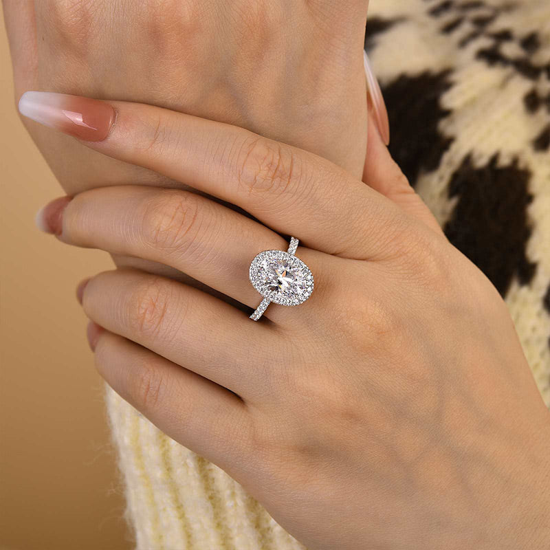 Ahabobo Excellent Halo Oval Cut Engagement Ring