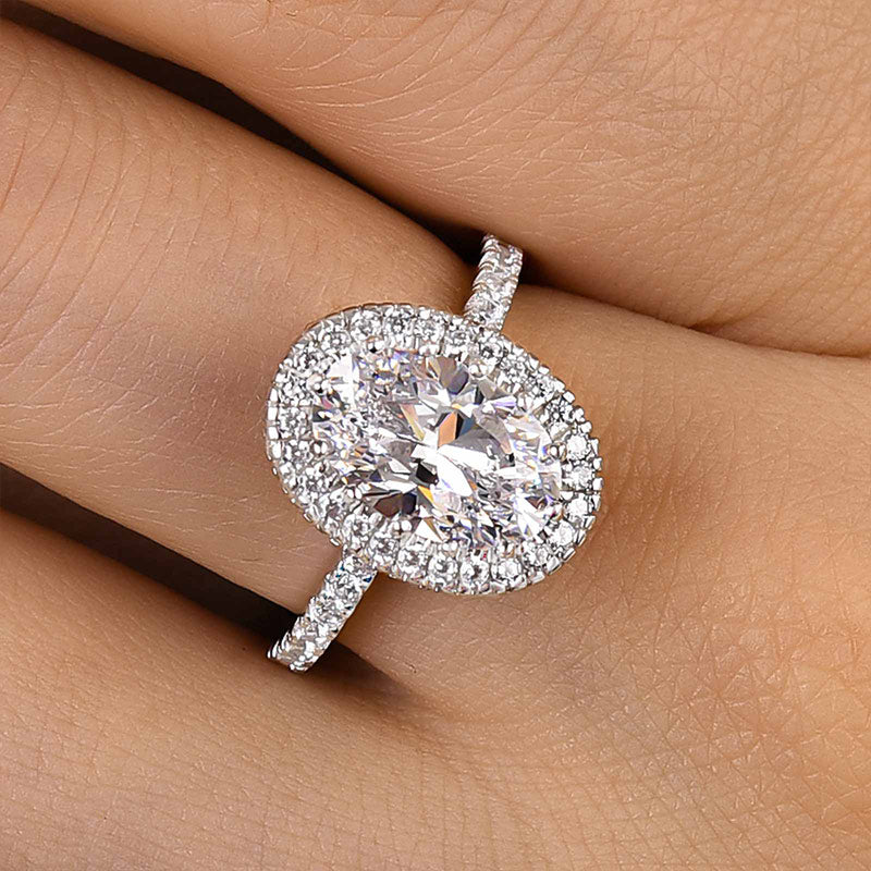 Ahabobo Excellent Halo Oval Cut Engagement Ring