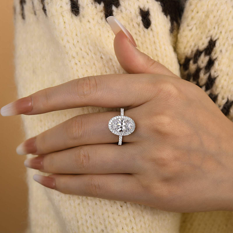 Ahabobo Excellent Halo Oval Cut Engagement Ring