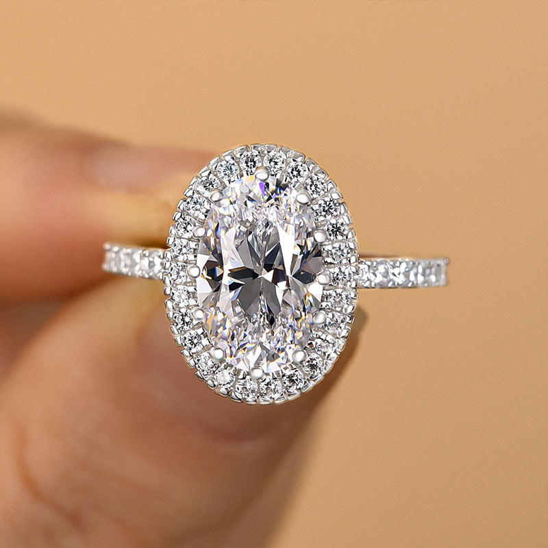 Ahabobo Excellent Halo Oval Cut Engagement Ring