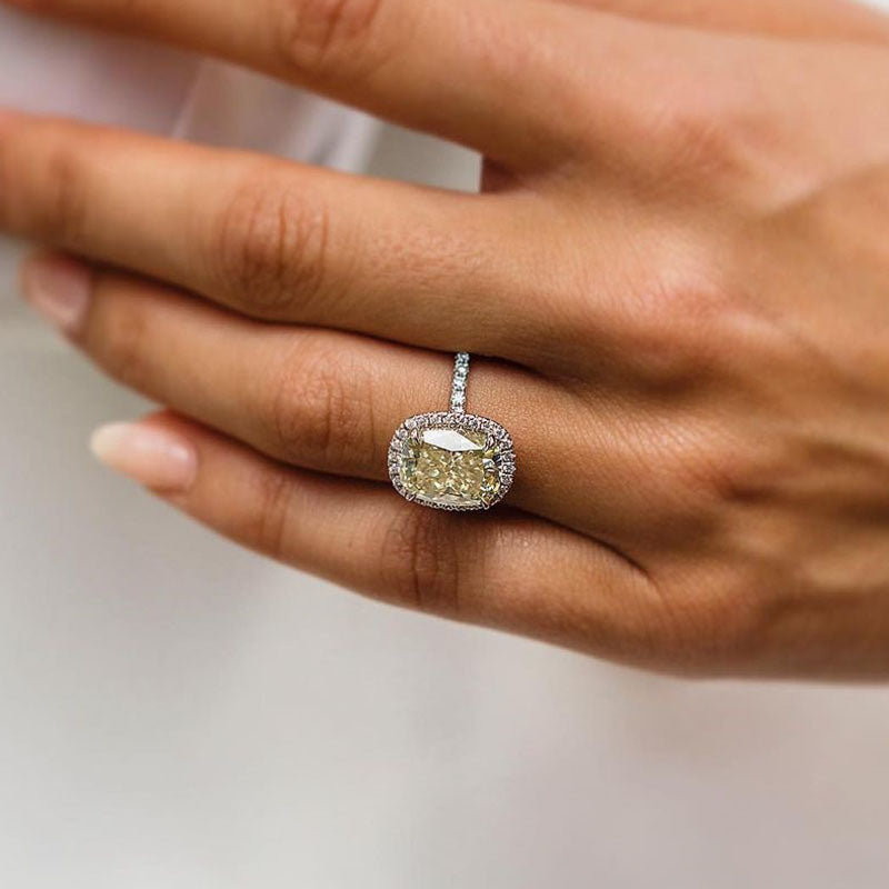 Ahabobo Noble Halo Cushion Cut Yellow Stone Engagement Ring