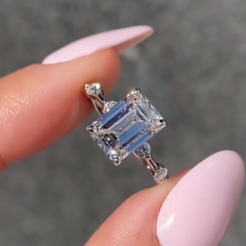 Ahabobo Unique Emerald Cut Engagement Ring For Women