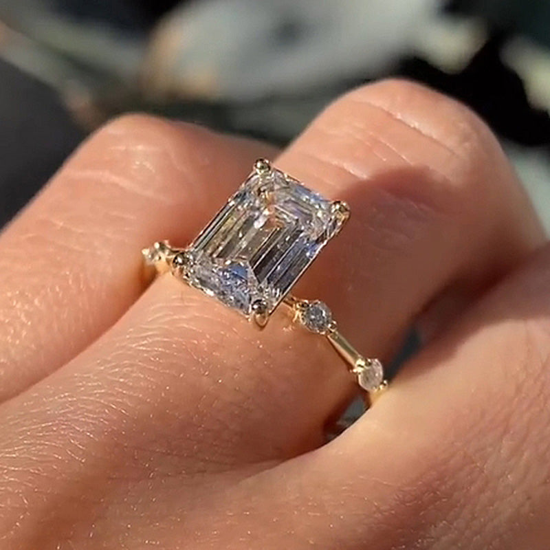 Ahabobo Unique Emerald Cut Engagement Ring For Women