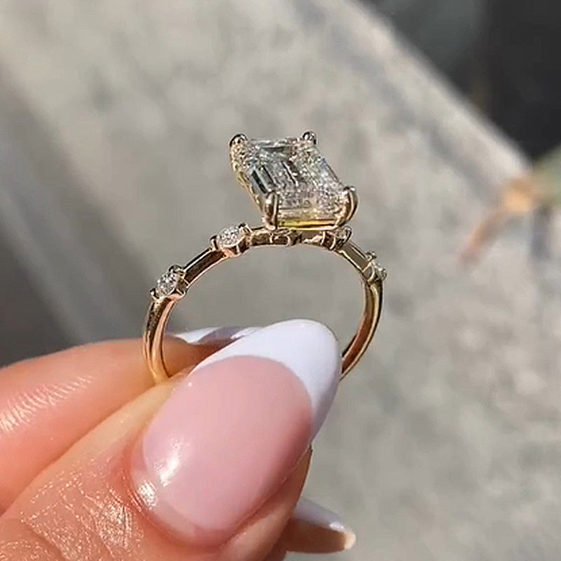 Ahabobo Unique Emerald Cut Engagement Ring For Women