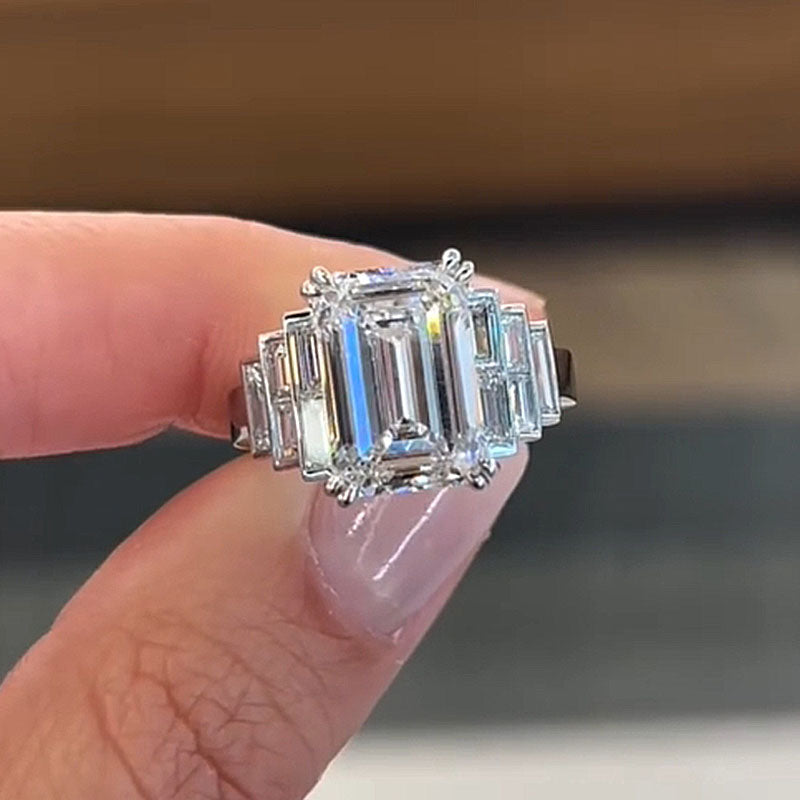 Ahabobo Unique 5.0Ct Emerald Cut Engagement Ring