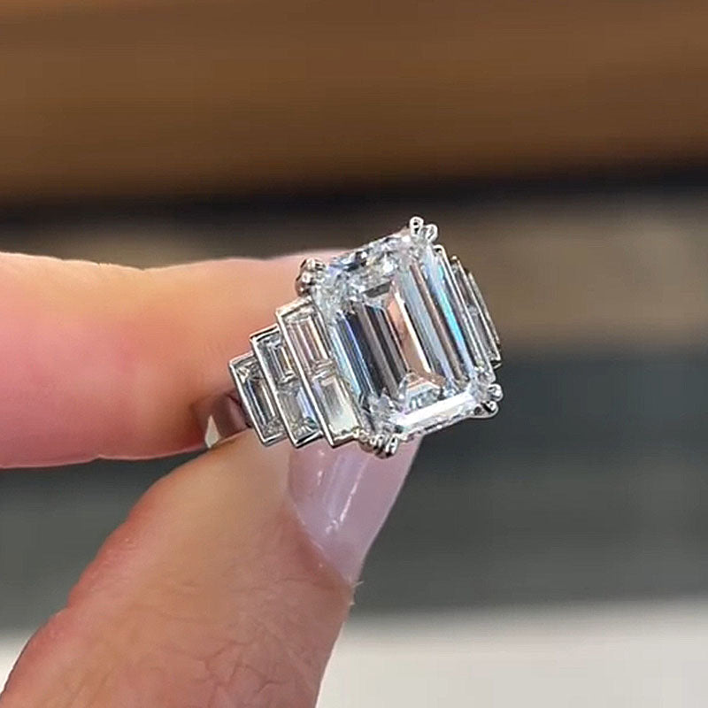 Ahabobo Unique 5.0Ct Emerald Cut Engagement Ring
