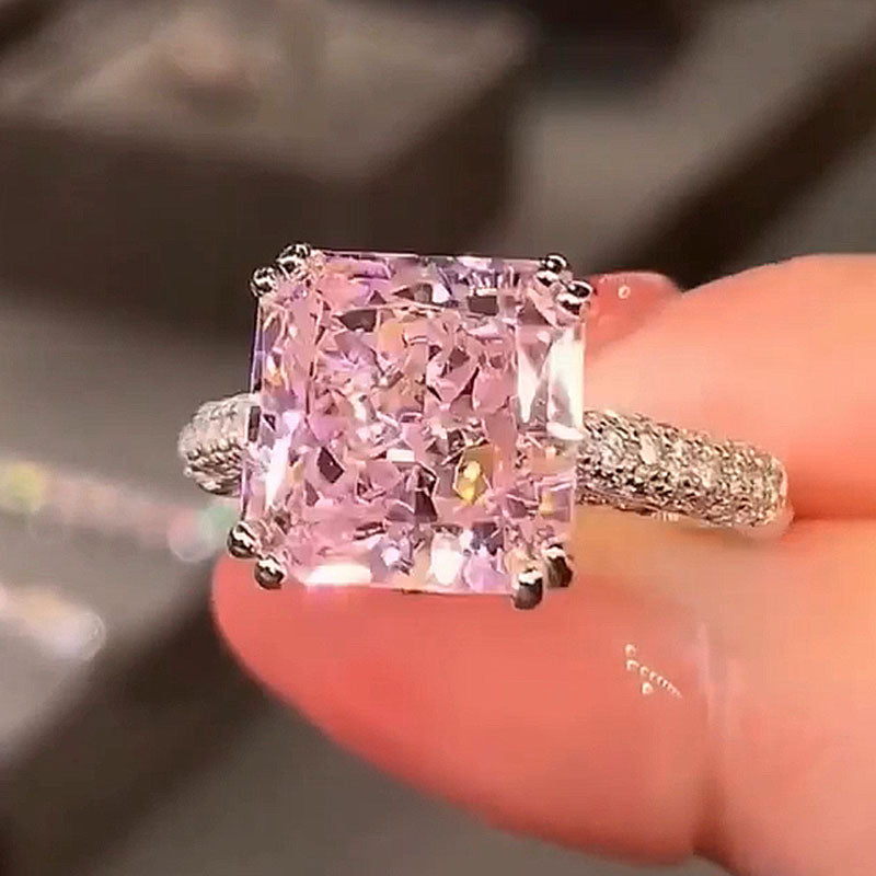Ahabobo Captivating Pink Stone Radiant Cut Engagement Ring