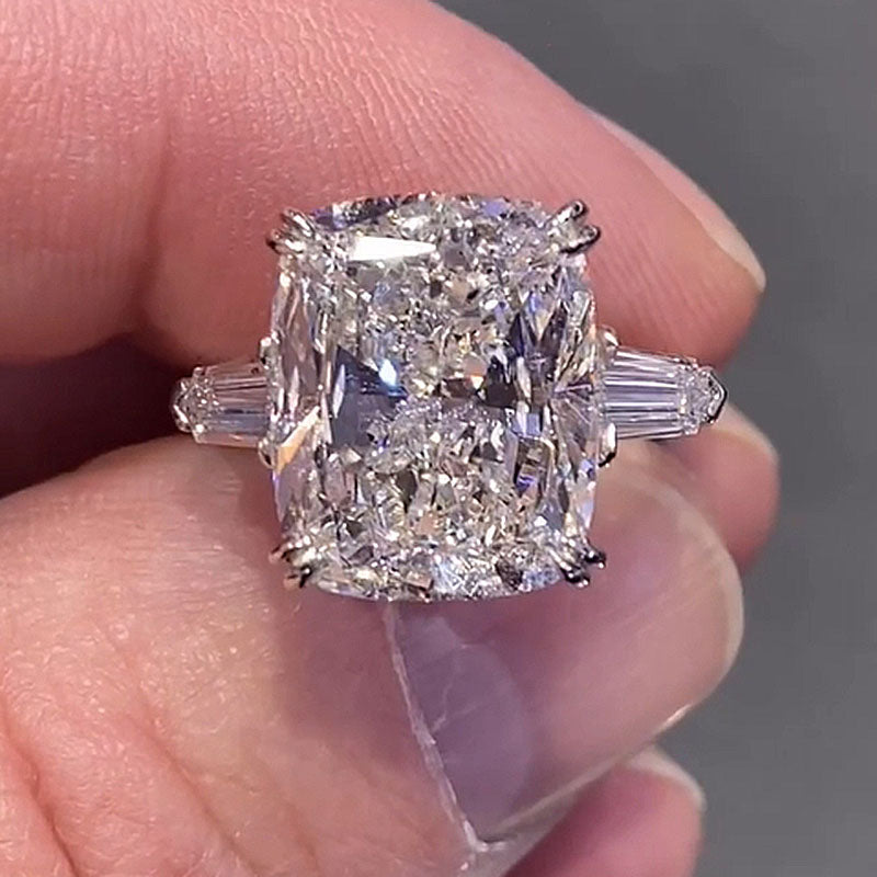 Ahabobo Sparkle 7.0Ct Cushion Cut Three Stone Engagement Ring