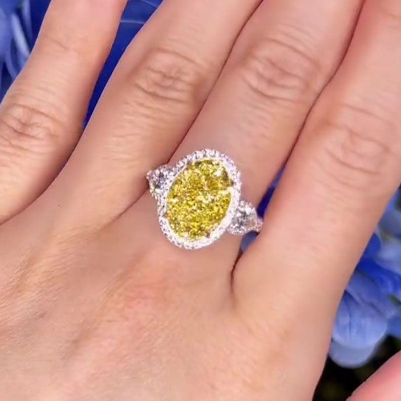 Ahabobo Luxury Yellow Stone Halo Oval Cut Engagement Ring