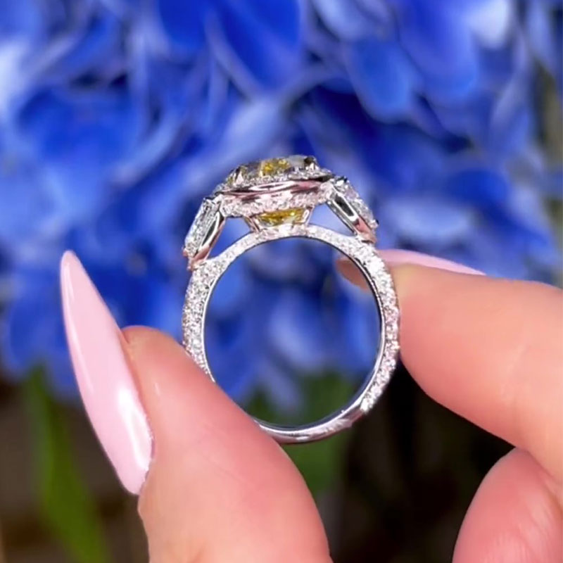 Ahabobo Luxury Yellow Stone Halo Oval Cut Engagement Ring