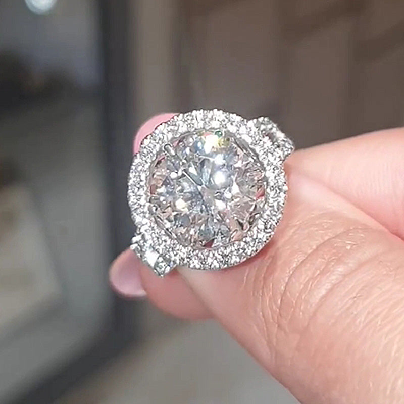 Ahabobo Luxury Split Shank Halo Round Cut Engagement Ring